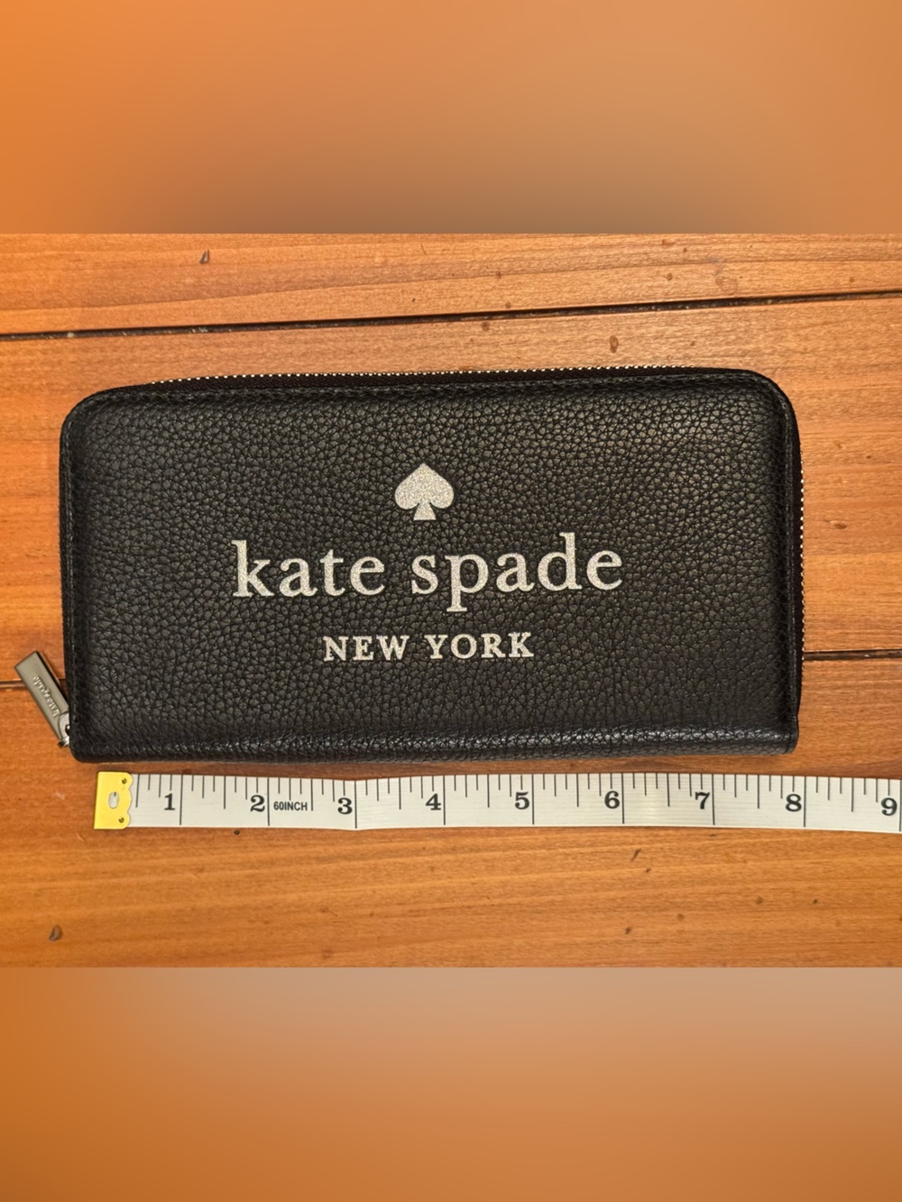 Kate Spade Black Pebbled Leather Large Zip Around Continental Wallet Silver Logo - Picture 7 of 7
